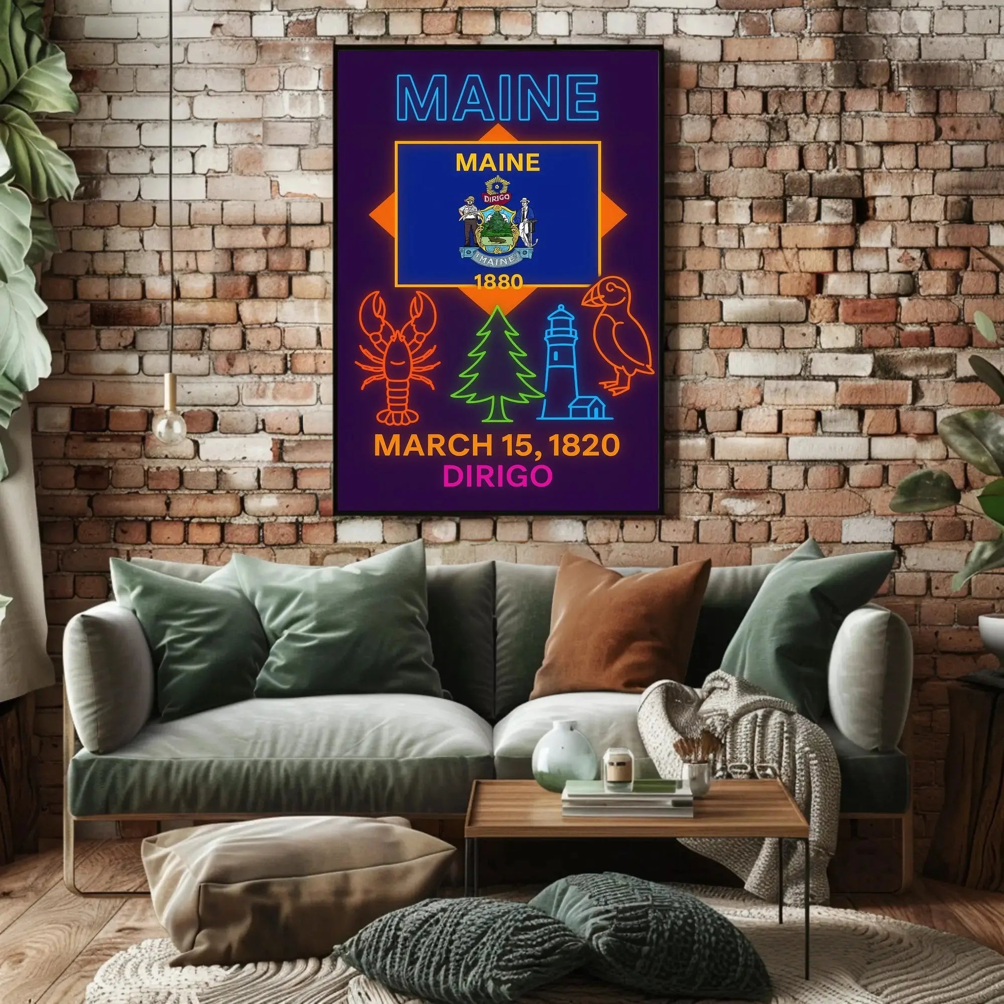 Maine Heritage Neon Tribute Poster - Cultural or Heritage Poster PosterGoat