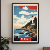 Maine Lighthouse Coastal Scene Vintage Travel Poster PosterGoat
