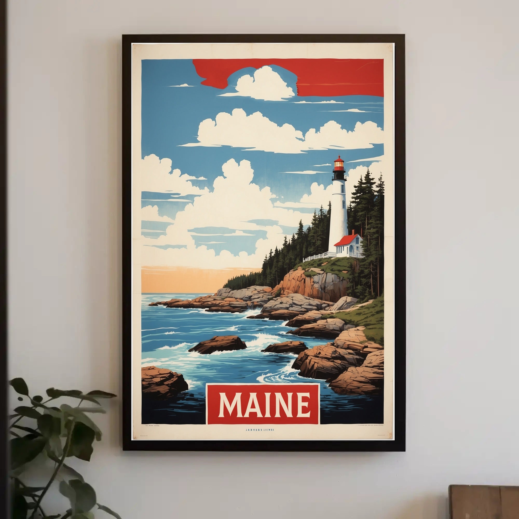 Maine Lighthouse Coastal Scene Vintage Travel Poster PosterGoat