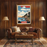 Maine Lighthouse Coastal Scene Vintage Travel Poster PosterGoat