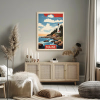 Maine Lighthouse Coastal Scene Vintage Travel Poster PosterGoat
