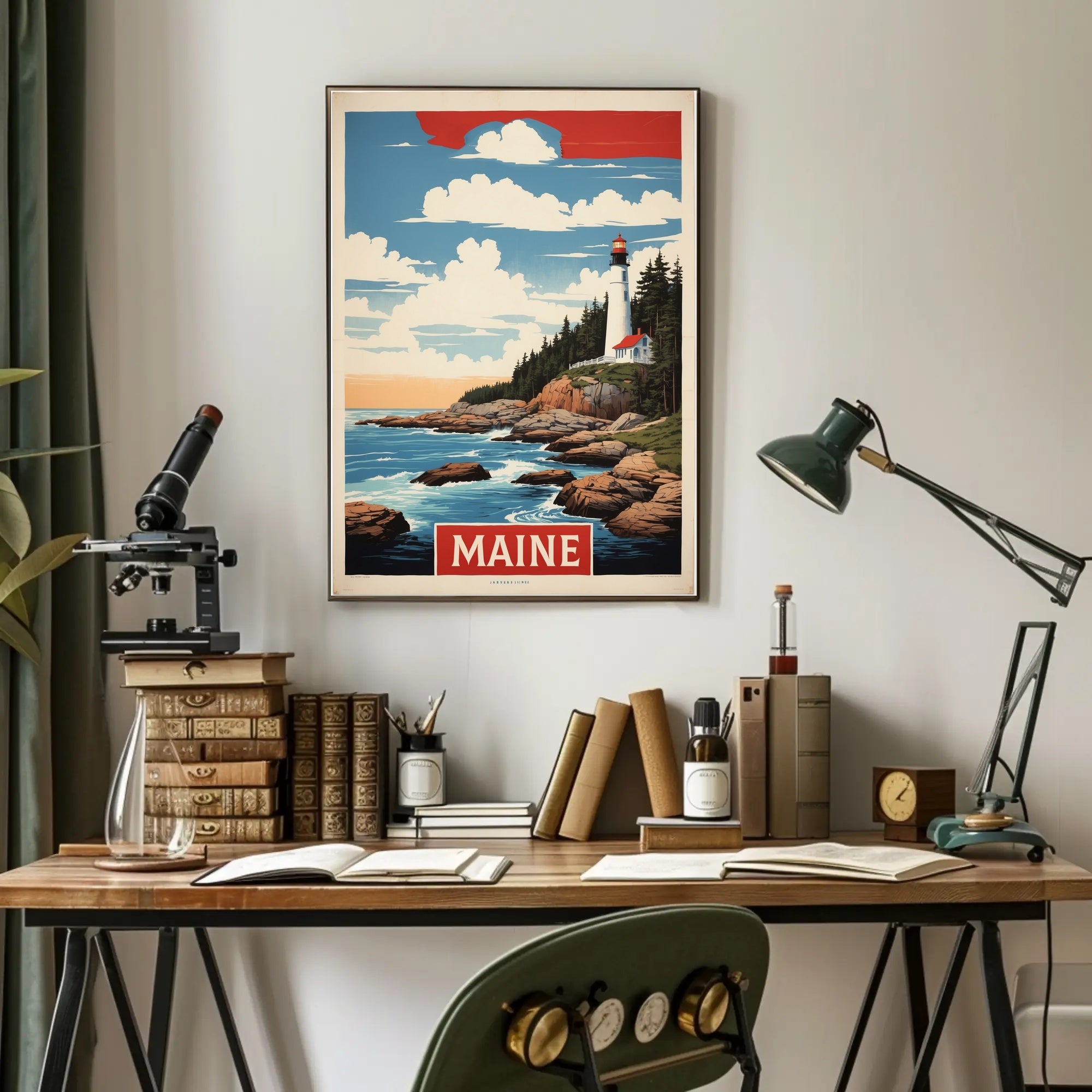 Maine Lighthouse Coastal Scene Vintage Travel Poster PosterGoat