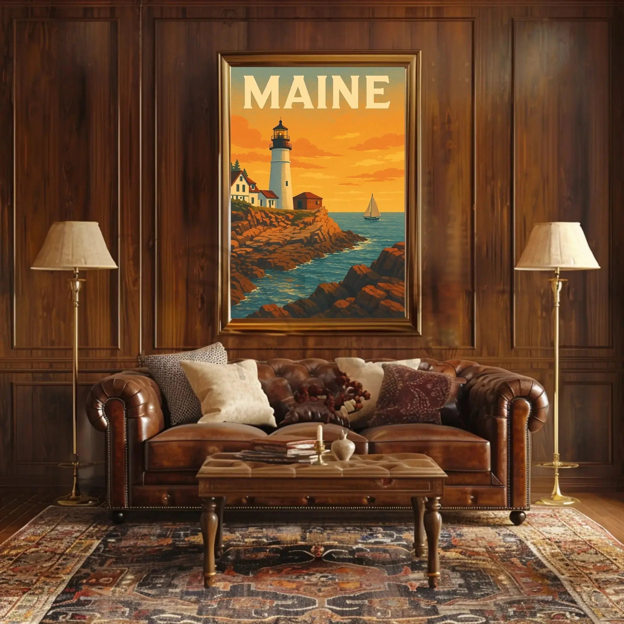 Maine Lighthouse Scenic View Travel Poster PosterGoat
