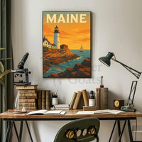 Maine Lighthouse Scenic View Travel Poster PosterGoat