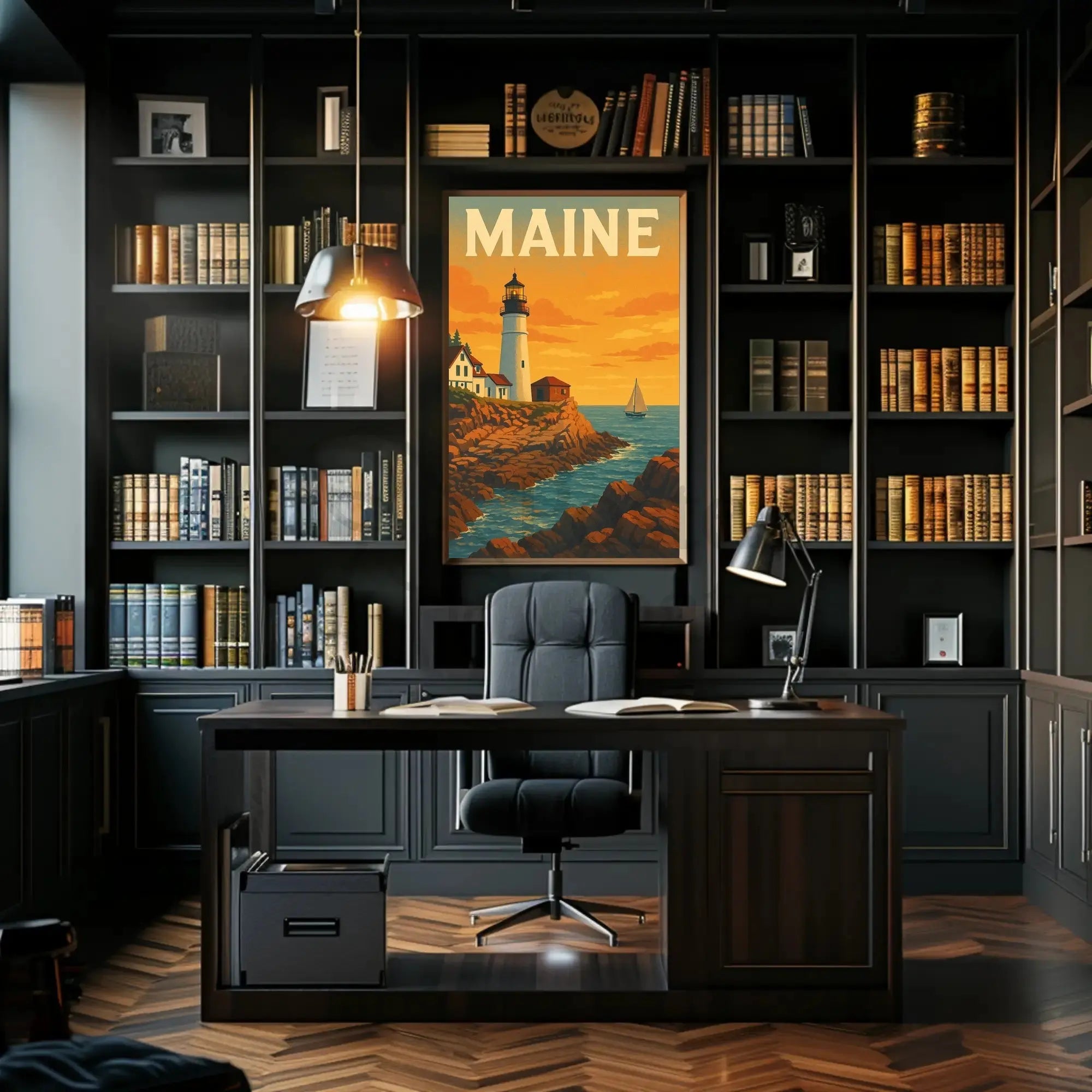 Maine Lighthouse Scenic View Travel Poster PosterGoat