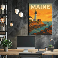 Maine Lighthouse Scenic View Travel Poster PosterGoat