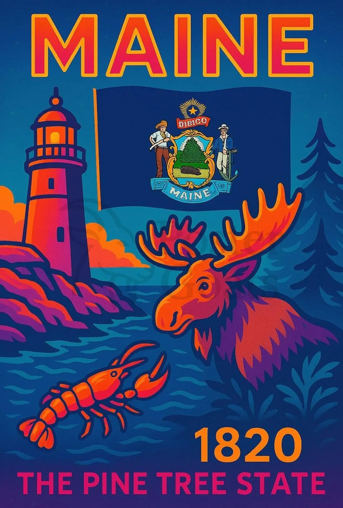 Maine The Pine Tree State Travel Poster PosterGoat