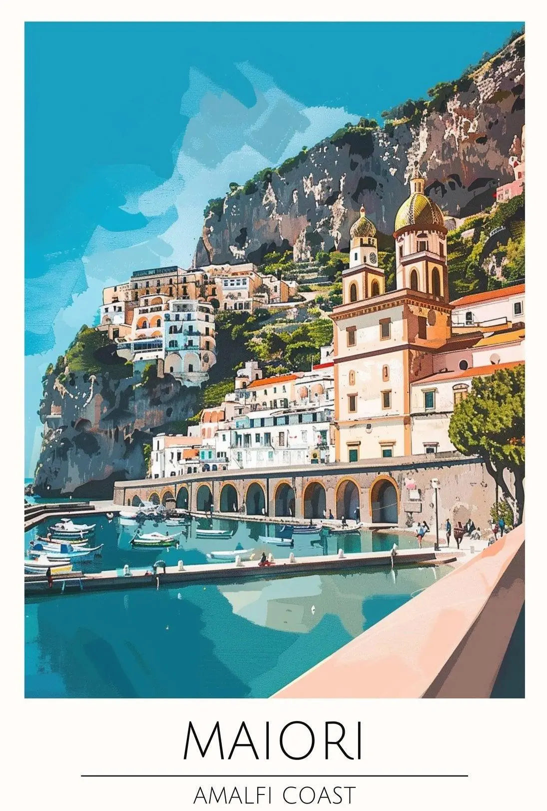 Maiori Amalfi Coast Travel Poster Retro Style Artwork PosterGoat
