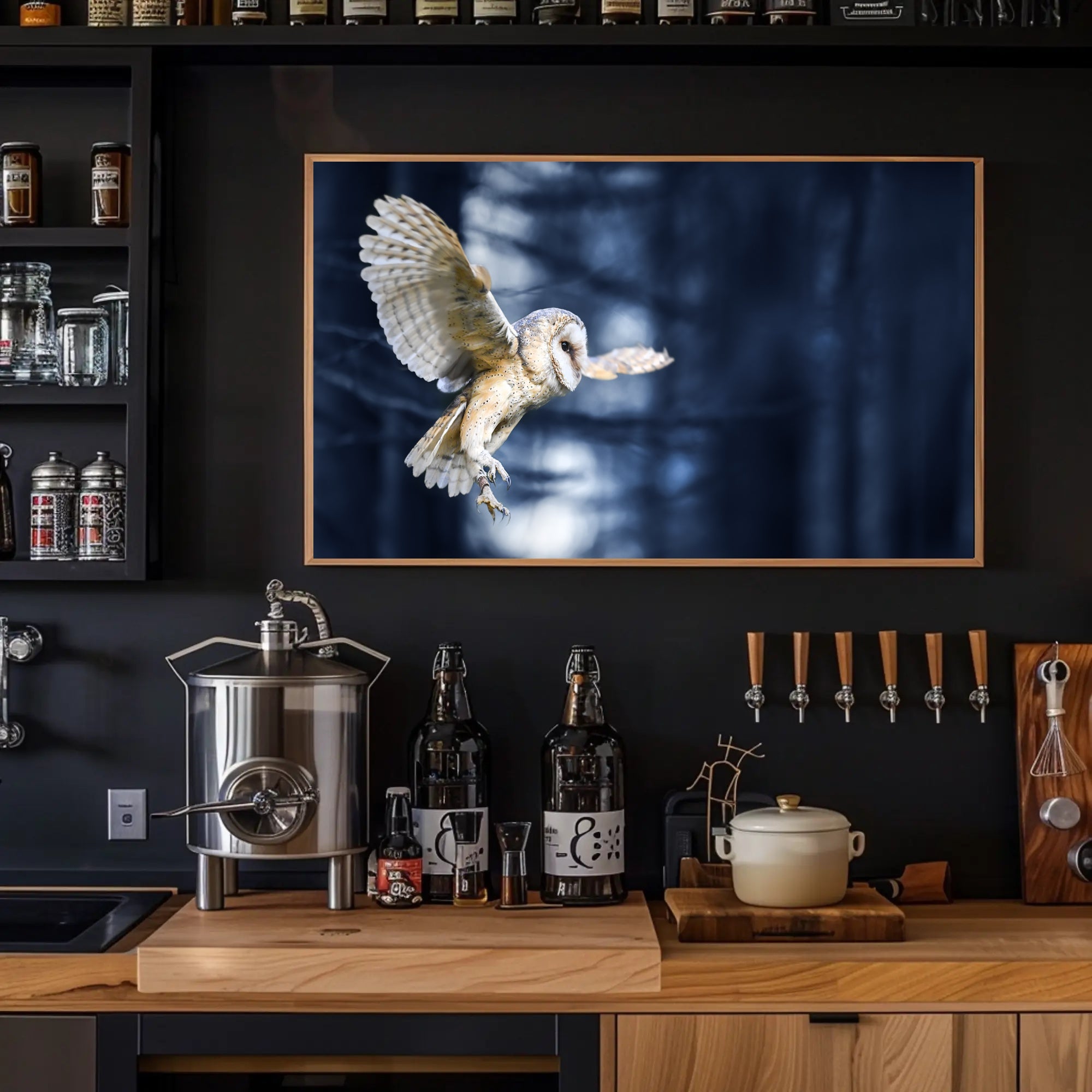 Majestic Barn Owl Flight in Nocturnal Forest Animal Poster PosterGoat