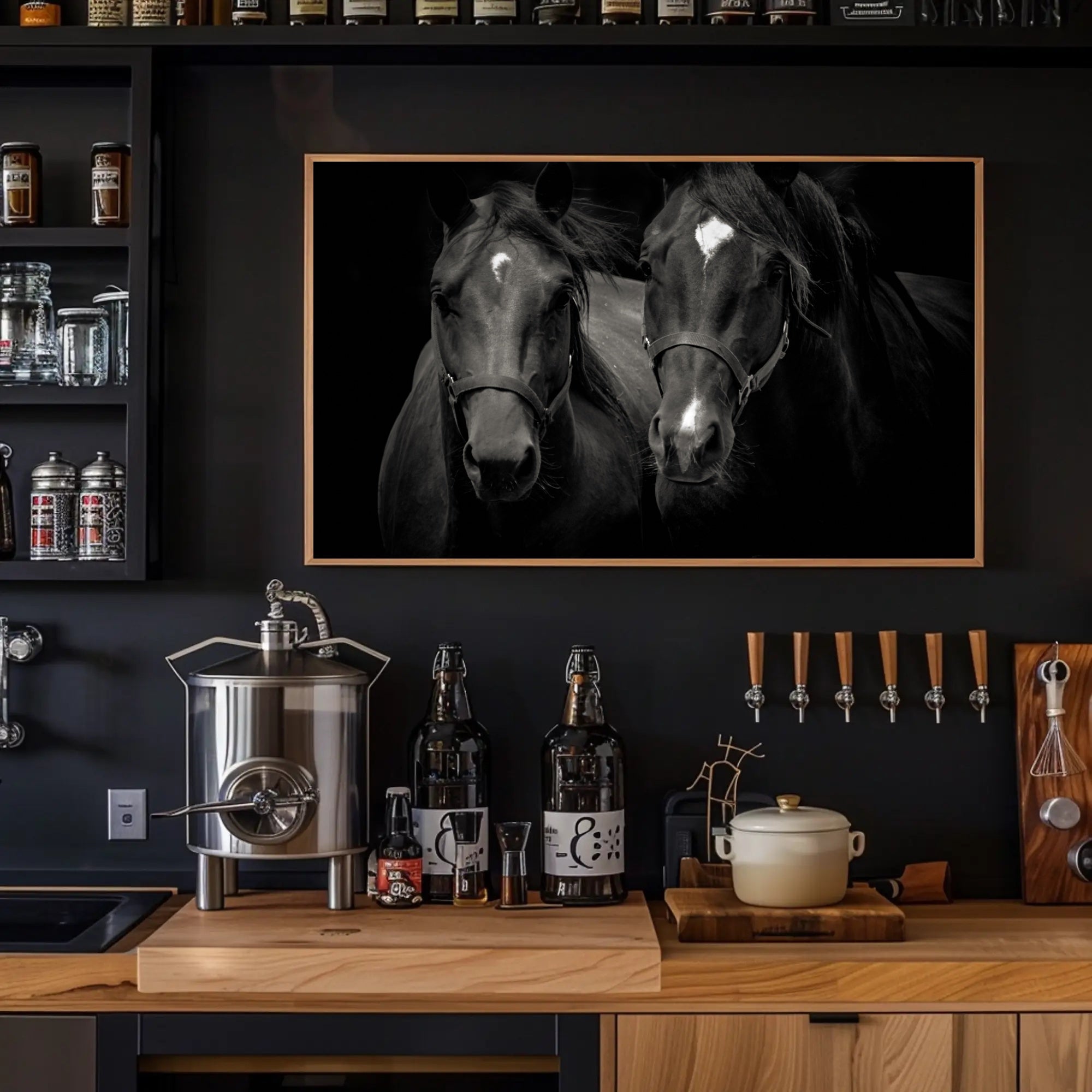 Majestic Black Horses Artwork: Elegant Animal Poster PosterGoat