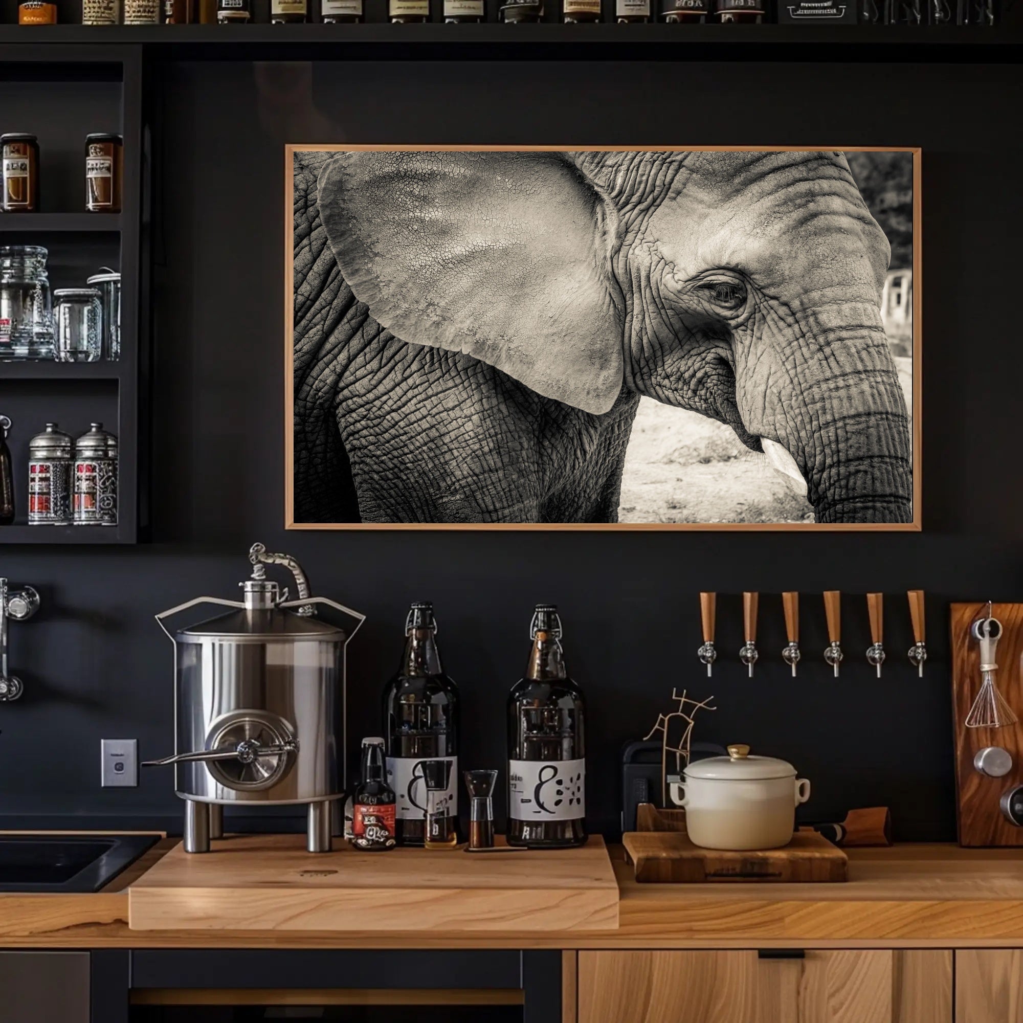 Majestic Black and White Elephant Animal Poster PosterGoat