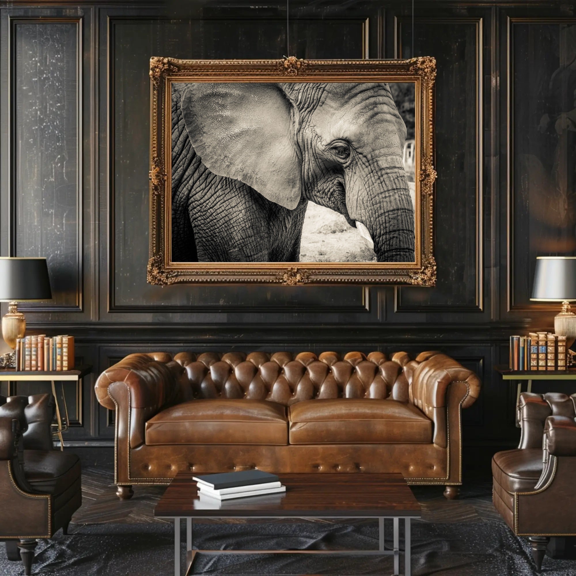 Majestic Black and White Elephant Animal Poster PosterGoat
