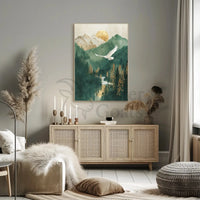 Majestic Crane in Serene Mountain National Park Poster PosterGoat