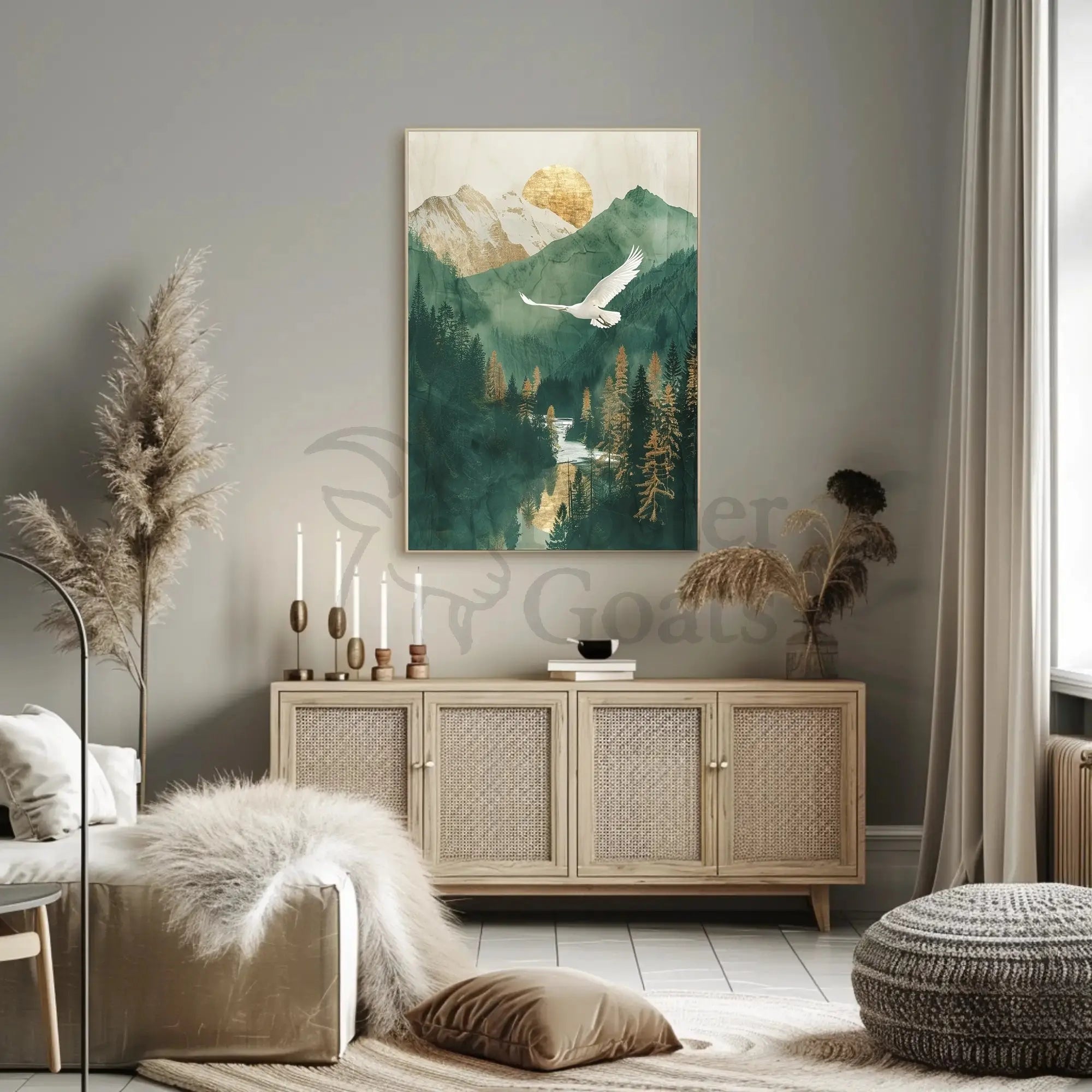 Majestic Crane in Serene Mountain National Park Poster PosterGoat