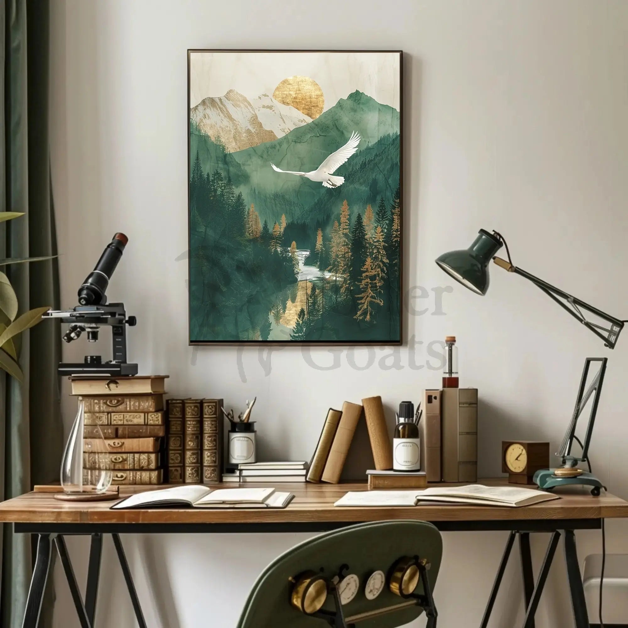 Majestic Crane in Serene Mountain National Park Poster PosterGoat