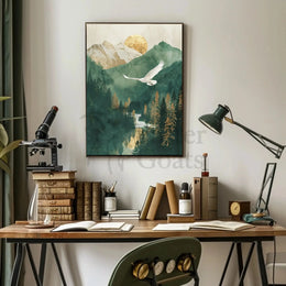 Majestic Crane in Serene Mountain National Park Poster PosterGoat