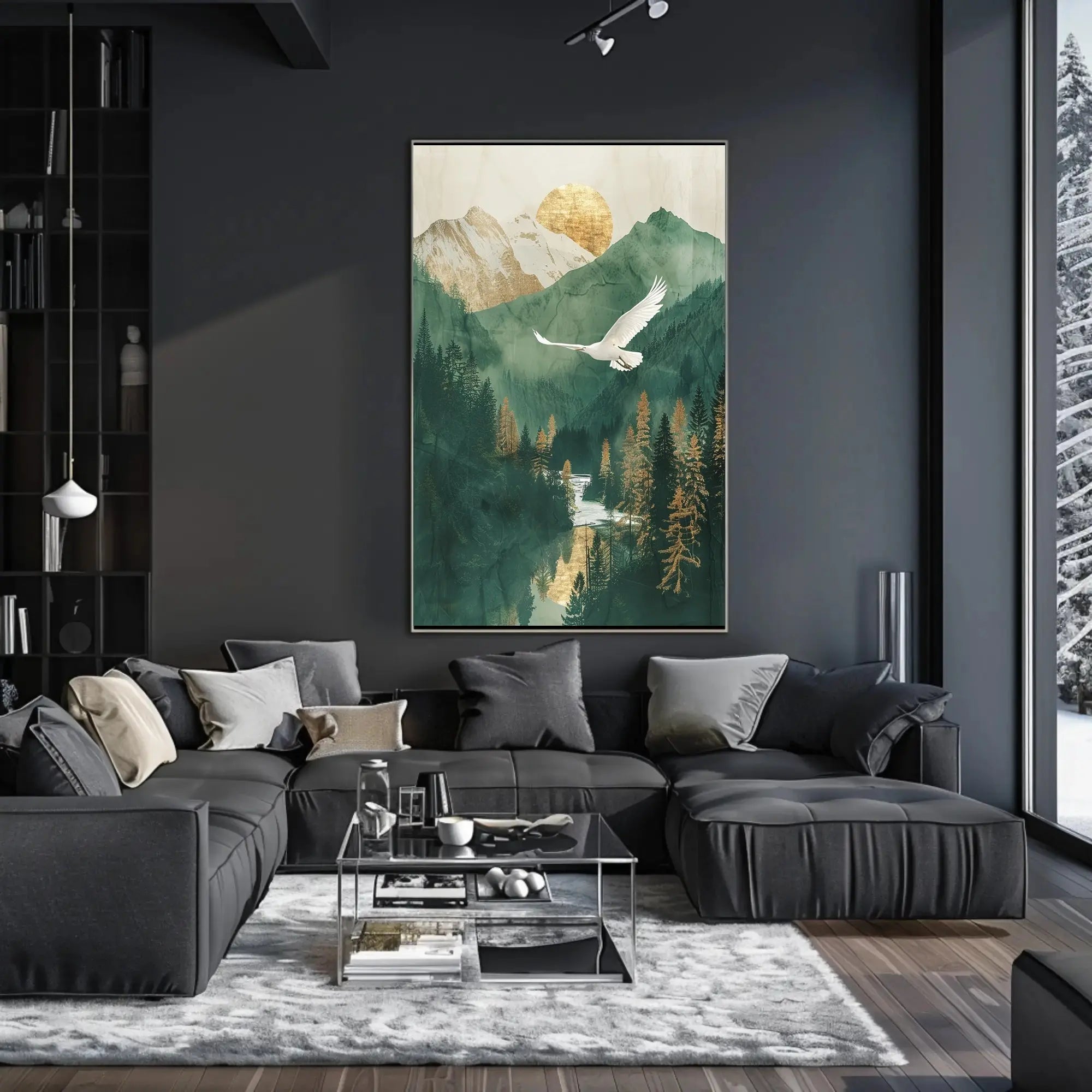 Majestic Crane in Serene Mountain National Park Poster PosterGoat