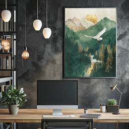 Majestic Crane in Serene Mountain National Park Poster PosterGoat