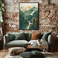 Majestic Crane in Serene Mountain National Park Poster PosterGoat