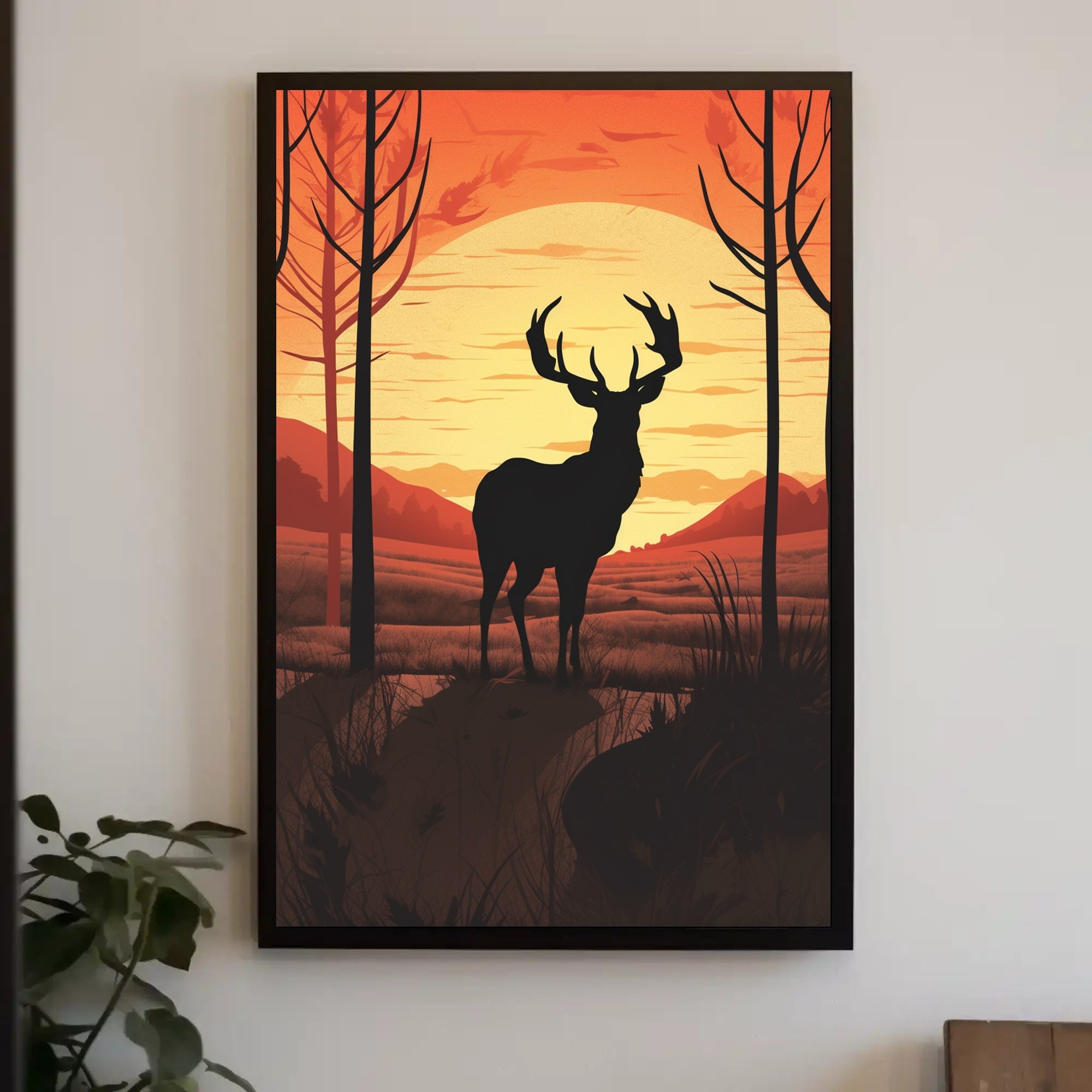 Majestic Deer Silhouette at Sunset Animal Poster PosterGoat