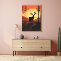 Majestic Deer Silhouette at Sunset Animal Poster PosterGoat