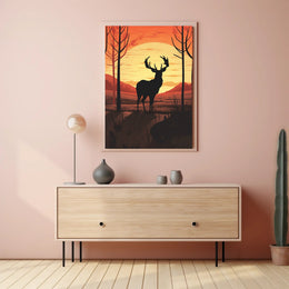 Majestic Deer Silhouette at Sunset Animal Poster PosterGoat