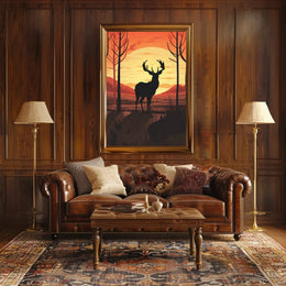 Majestic Deer Silhouette at Sunset Animal Poster PosterGoat