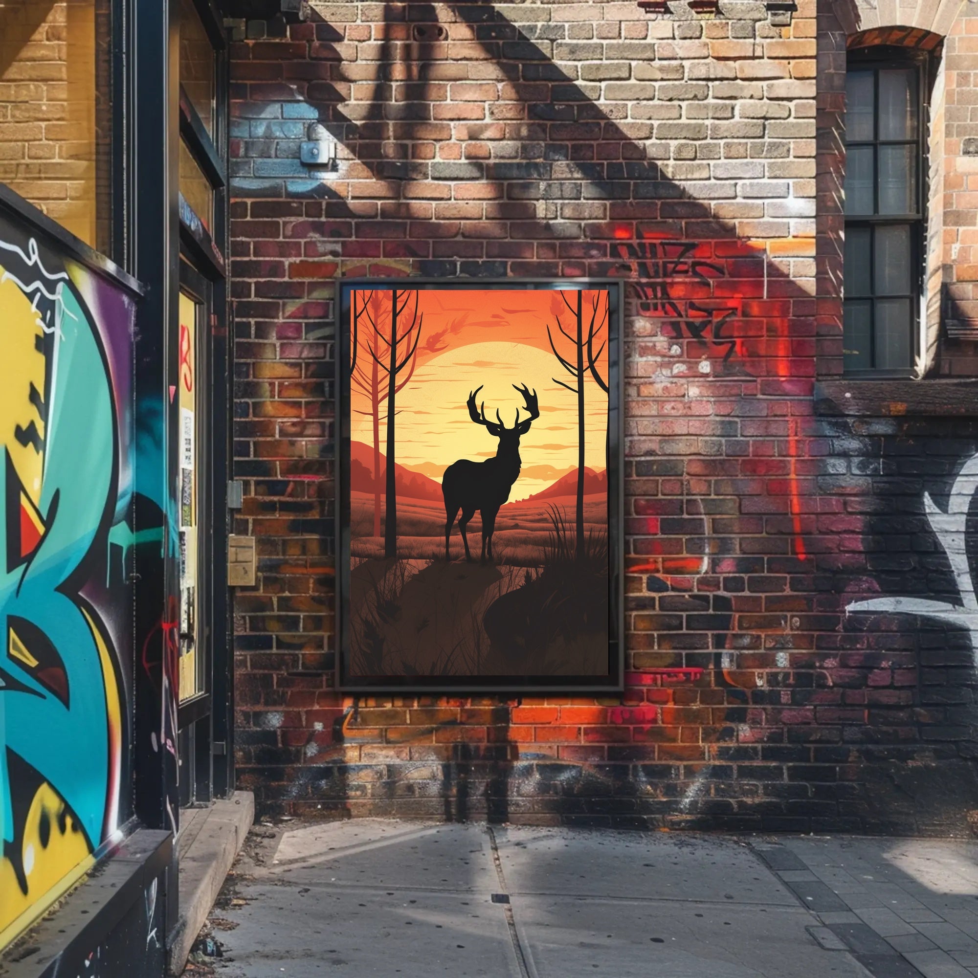 Majestic Deer Silhouette at Sunset Animal Poster PosterGoat