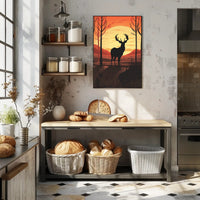 Majestic Deer Silhouette at Sunset Animal Poster PosterGoat