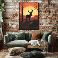 Majestic Deer Silhouette at Sunset Animal Poster PosterGoat
