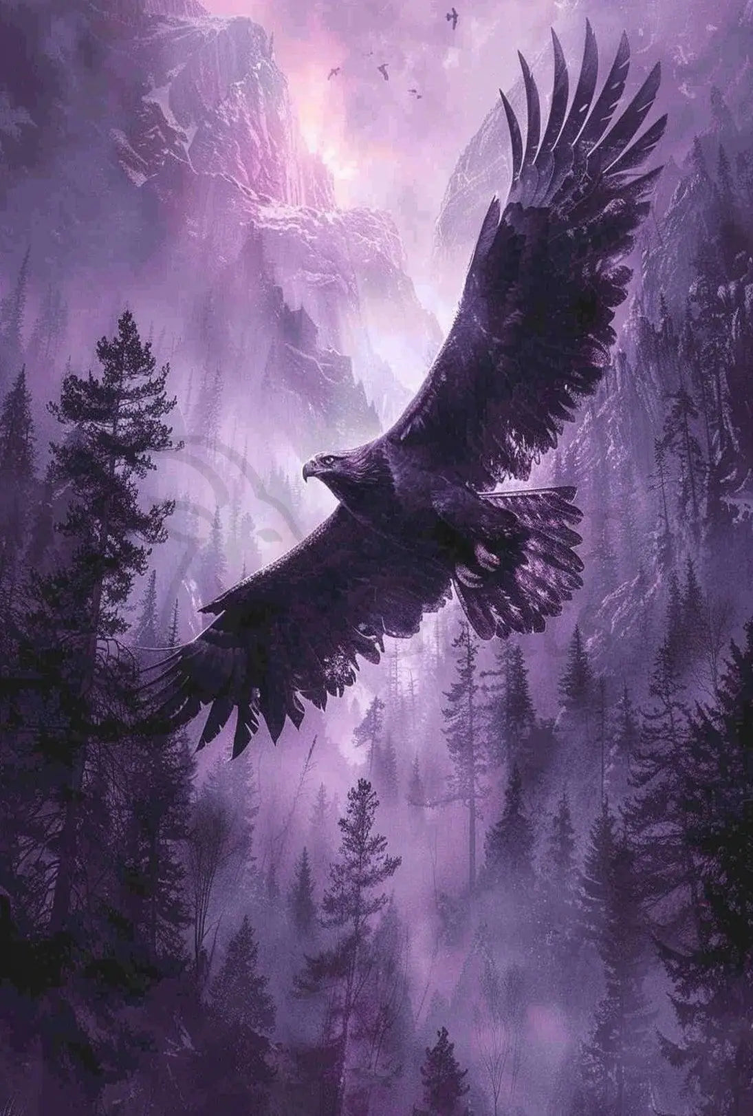Majestic Eagle Soars Through Mystical Wilderness Animal Poster PosterGoat