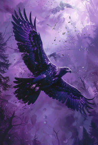 Majestic Eagle in Flight Over Forested Landscape Animal Poster PosterGoat