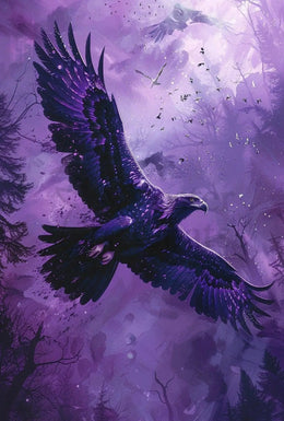 Majestic Eagle in Flight Over Forested Landscape Animal Poster PosterGoat