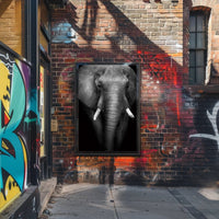 Majestic Elephant Close-up Black-and-White Animal Poster PosterGoat