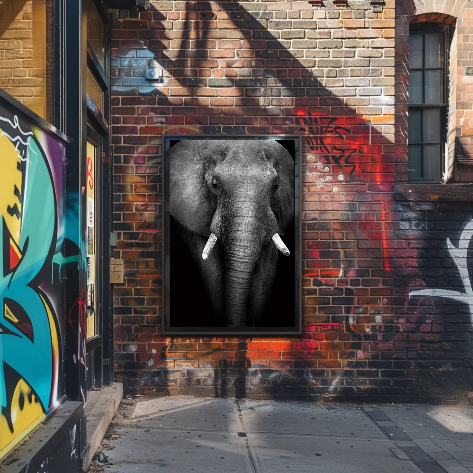 Majestic Elephant Close-up Black-and-White Animal Poster PosterGoat