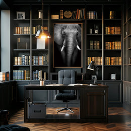 Majestic Elephant Close-up Black-and-White Animal Poster PosterGoat