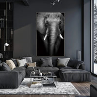 Majestic Elephant Close-up Black-and-White Animal Poster PosterGoat