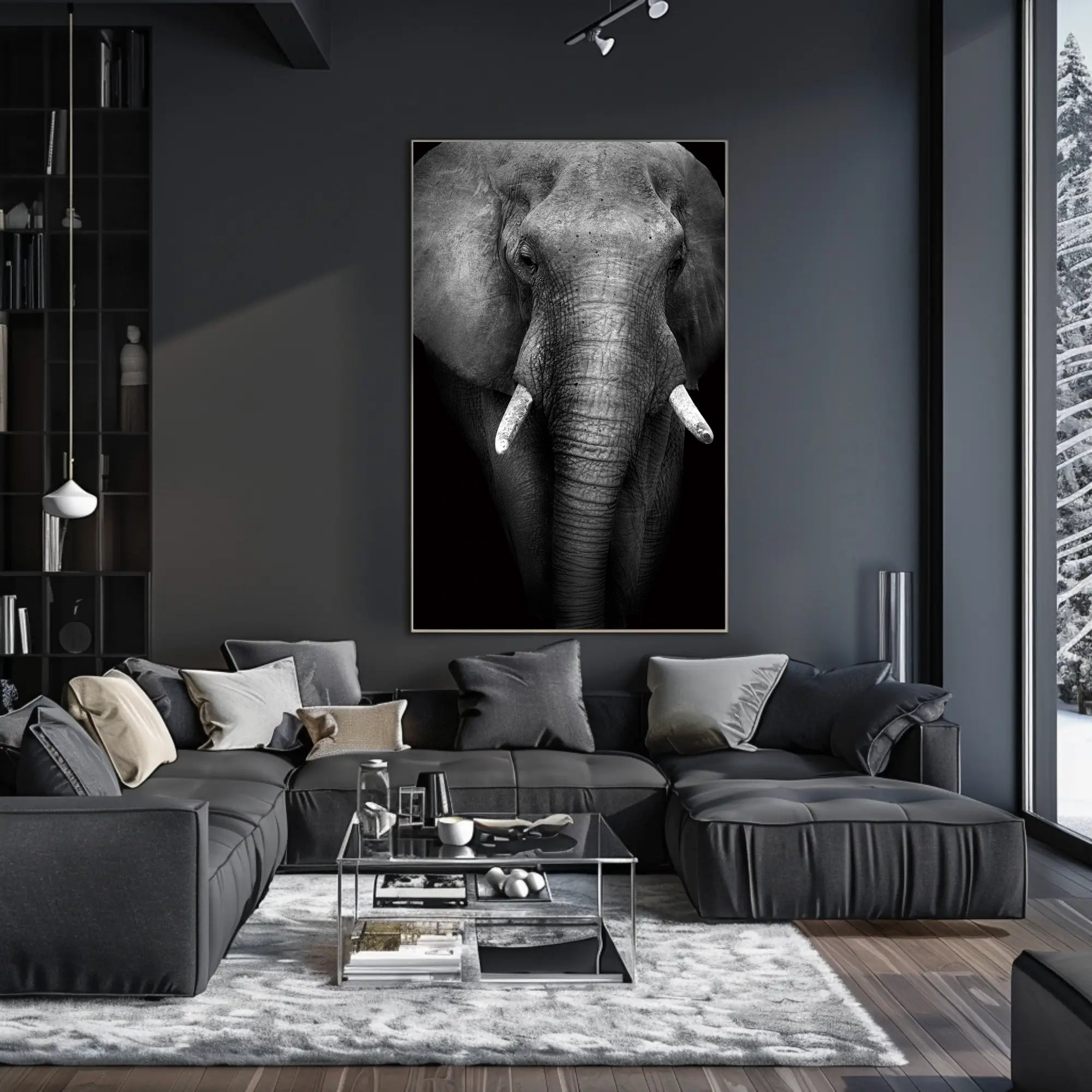 Majestic Elephant Close-up Black-and-White Animal Poster PosterGoat