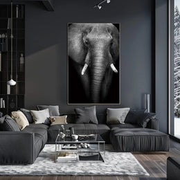 Majestic Elephant Close-up Black-and-White Animal Poster PosterGoat