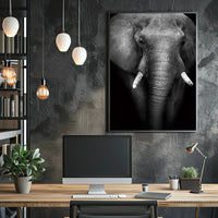 Majestic Elephant Close-up Black-and-White Animal Poster PosterGoat
