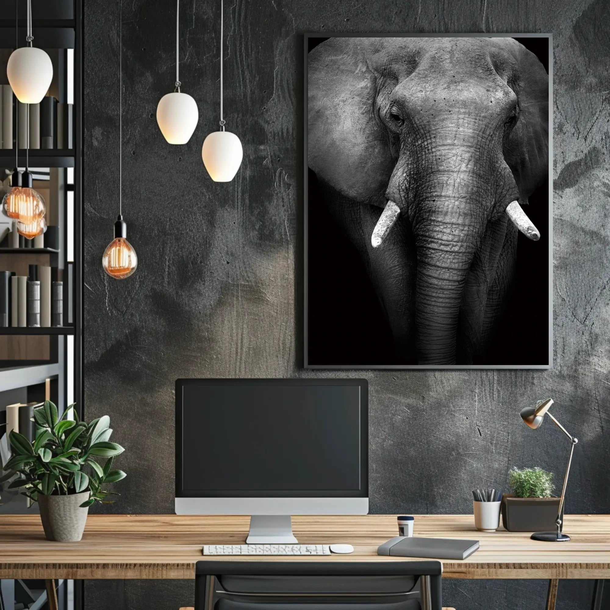 Majestic Elephant Close-up Black-and-White Animal Poster PosterGoat