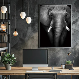 Majestic Elephant Close-up Black-and-White Animal Poster PosterGoat