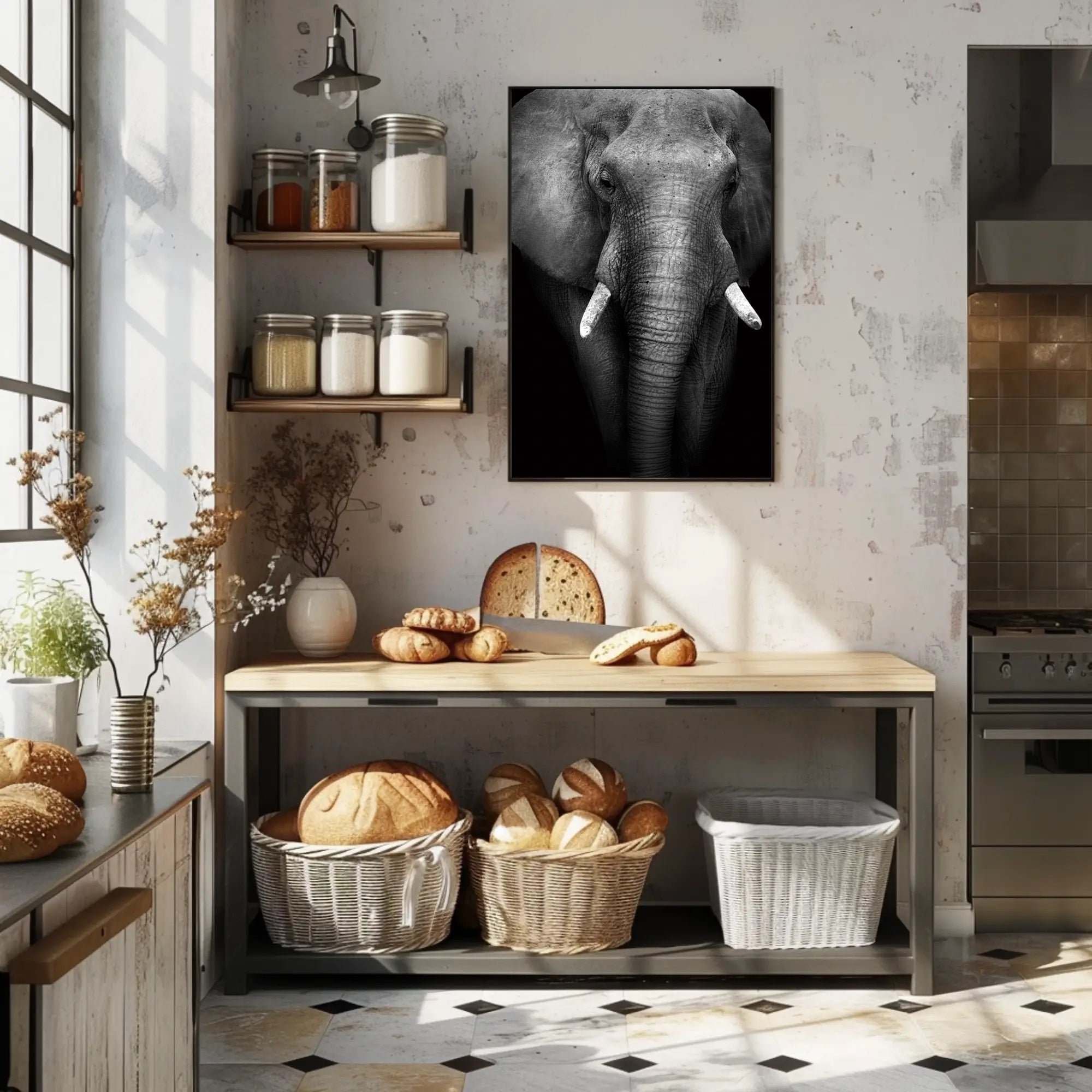 Majestic Elephant Close-up Black-and-White Animal Poster PosterGoat