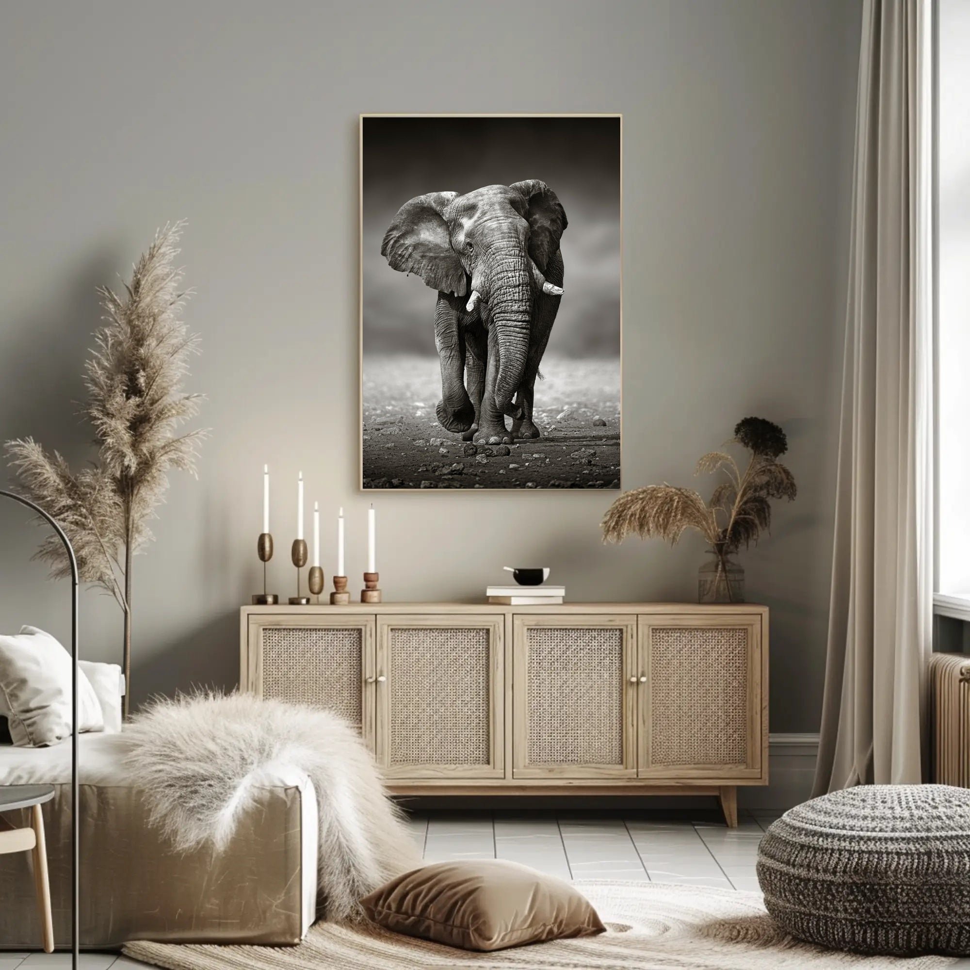 Majestic Elephant Photorealism in Black and White Animal Poster PosterGoat