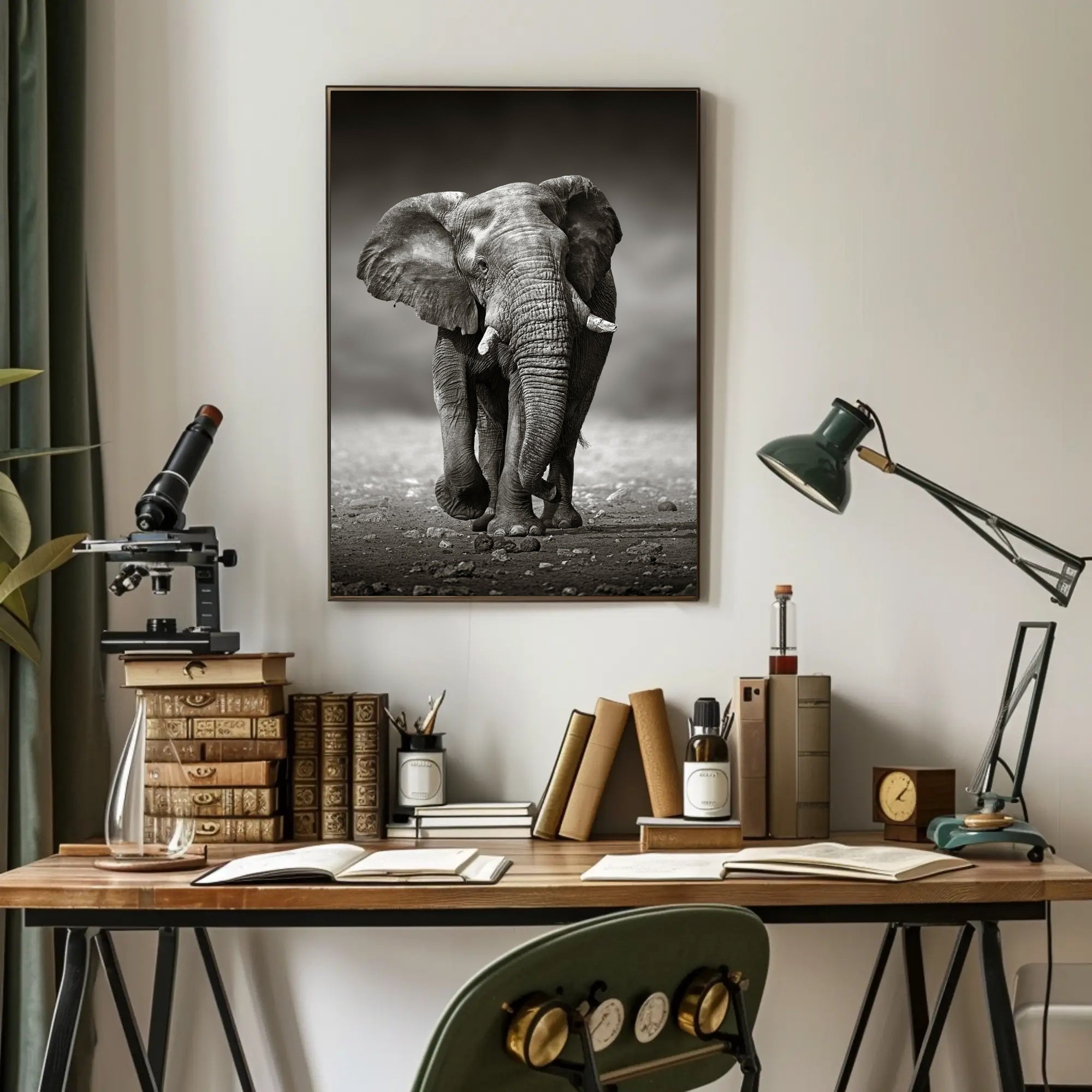 Majestic Elephant Photorealism in Black and White Animal Poster PosterGoat