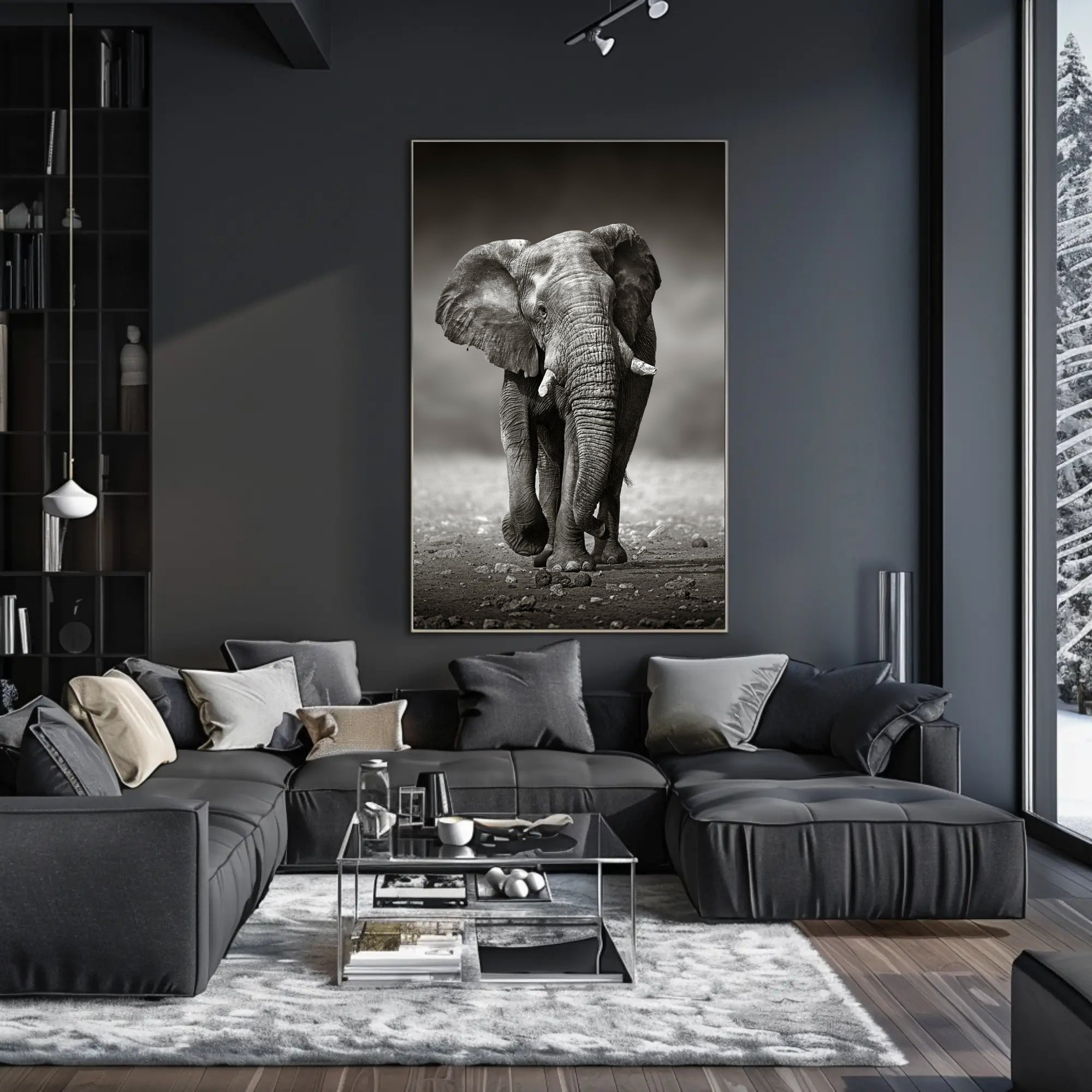 Majestic Elephant Photorealism in Black and White Animal Poster PosterGoat