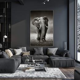 Majestic Elephant Photorealism in Black and White Animal Poster PosterGoat