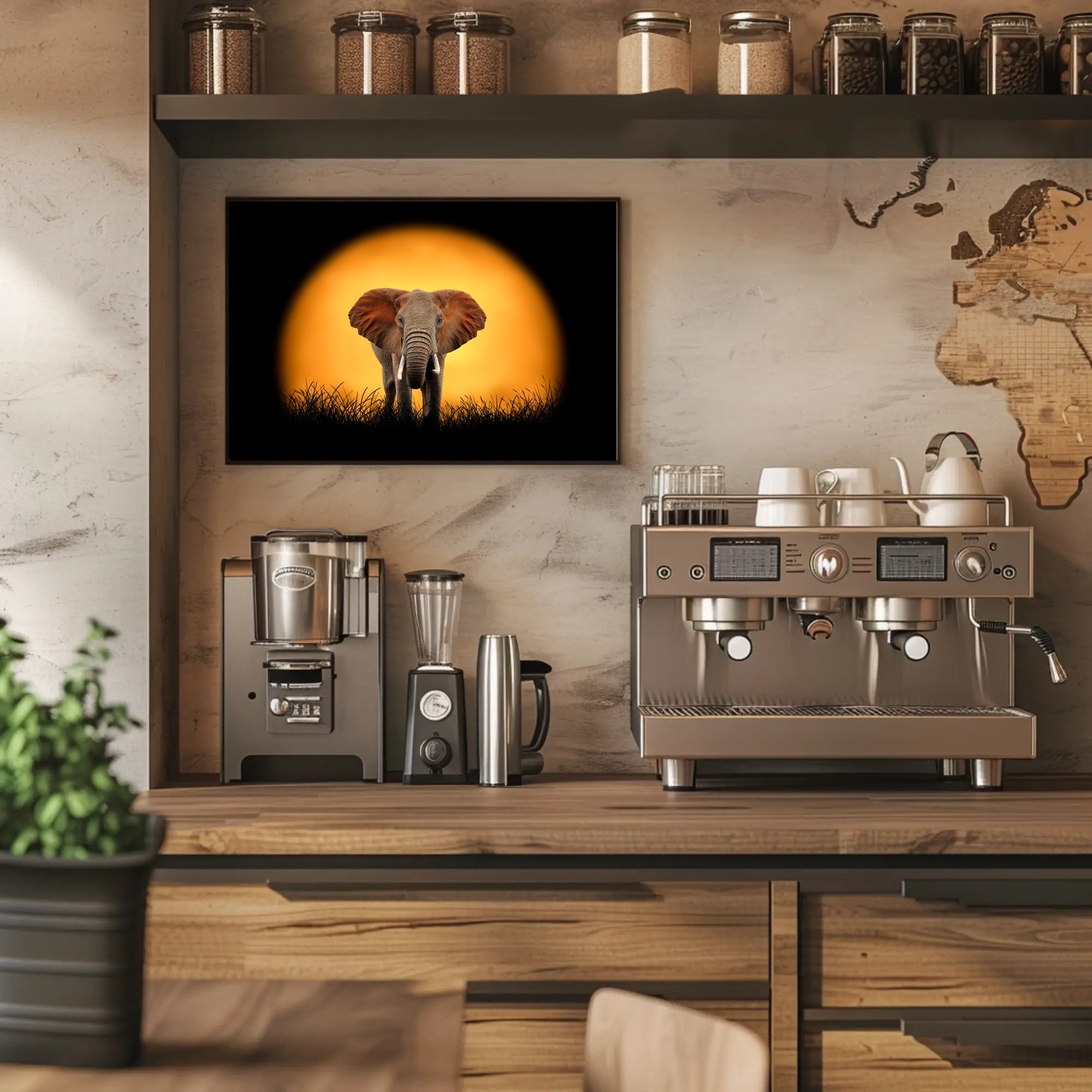 Majestic Elephant Silhouette at Sunset Animal Poster PosterGoat
