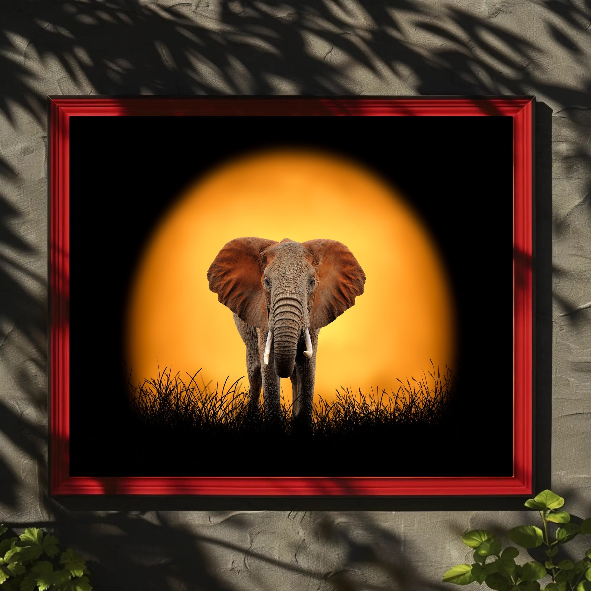 Majestic Elephant Silhouette at Sunset Animal Poster PosterGoat