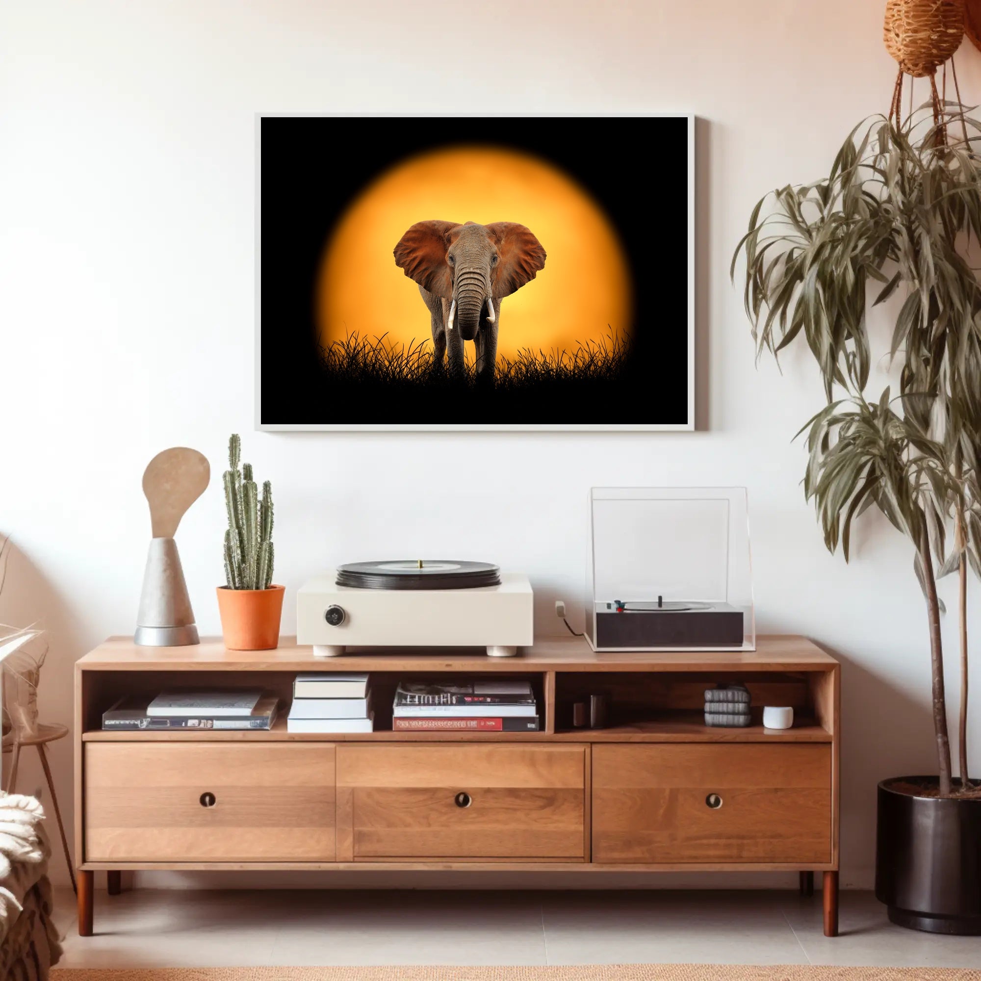 Majestic Elephant Silhouette at Sunset Animal Poster PosterGoat